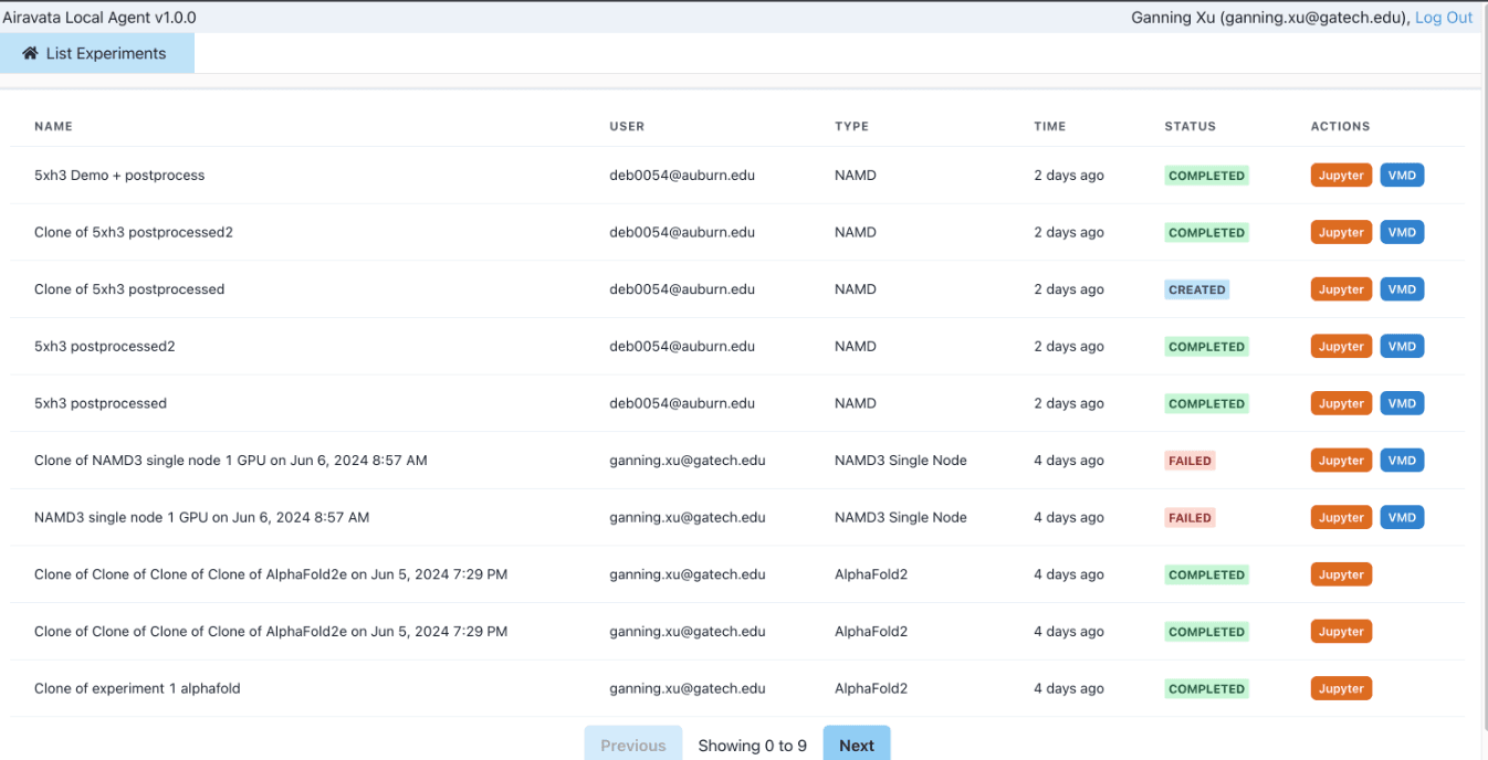 Thumbnail of the homepage of Cybershuttle Local Agent UI